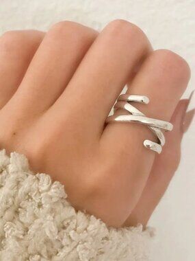 925 Sterling Silver Criss Cross Ring Chunky Ring Geometric Ring Twist Ring